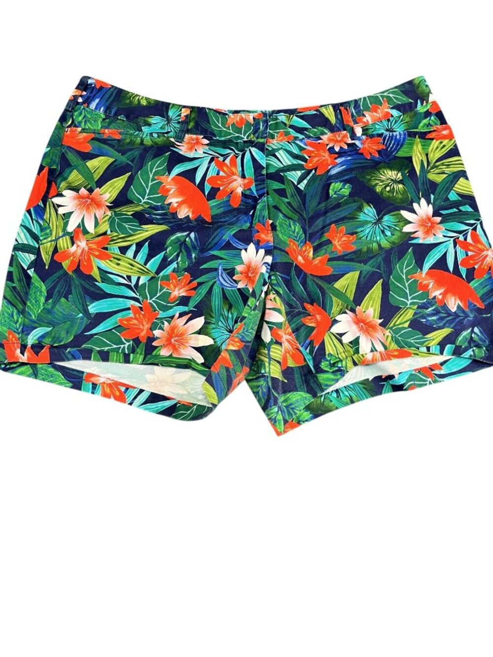 Lands' End Women's Mid-Rise Tropical Floral Print Shorts 20W Navy Multicolor